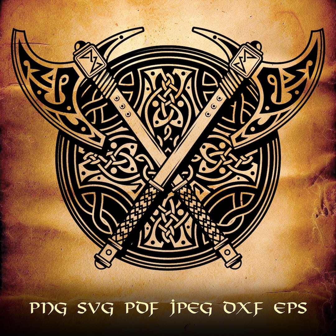 Viking Shield and Axes Coat of Arms Norse Tattoo Art Logo