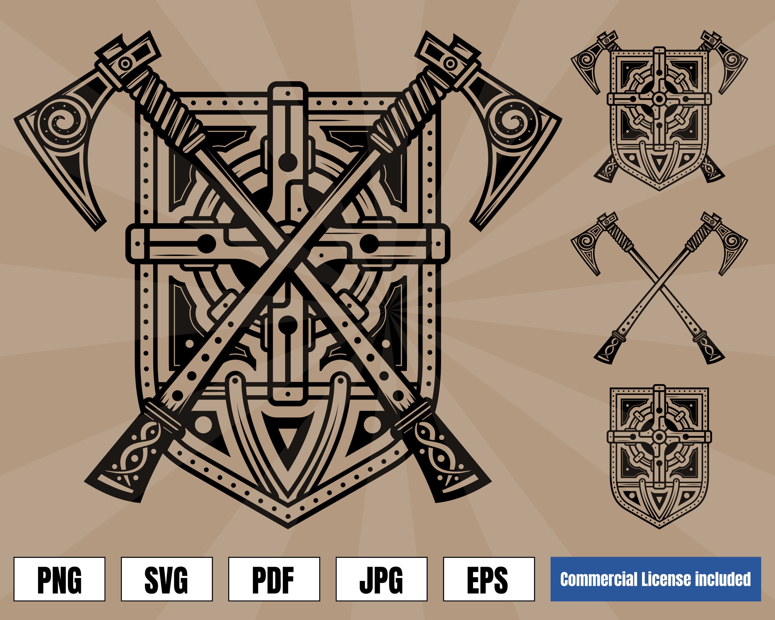 Viking Shield and Axes Coat of Arms Norse Tattoo Art Logo .svg | Etsy