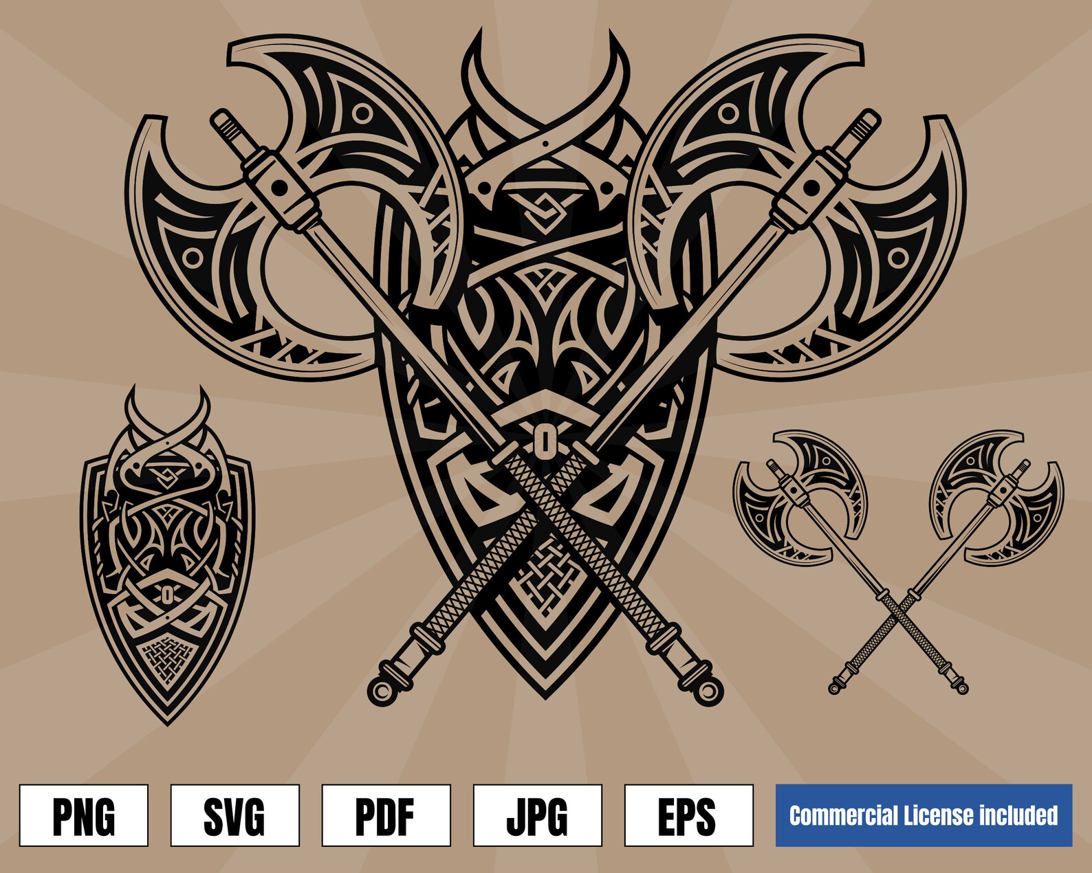 Legendary Shield Axes Coat of Arms Norse Tattoo Art Logo .svg | Etsy