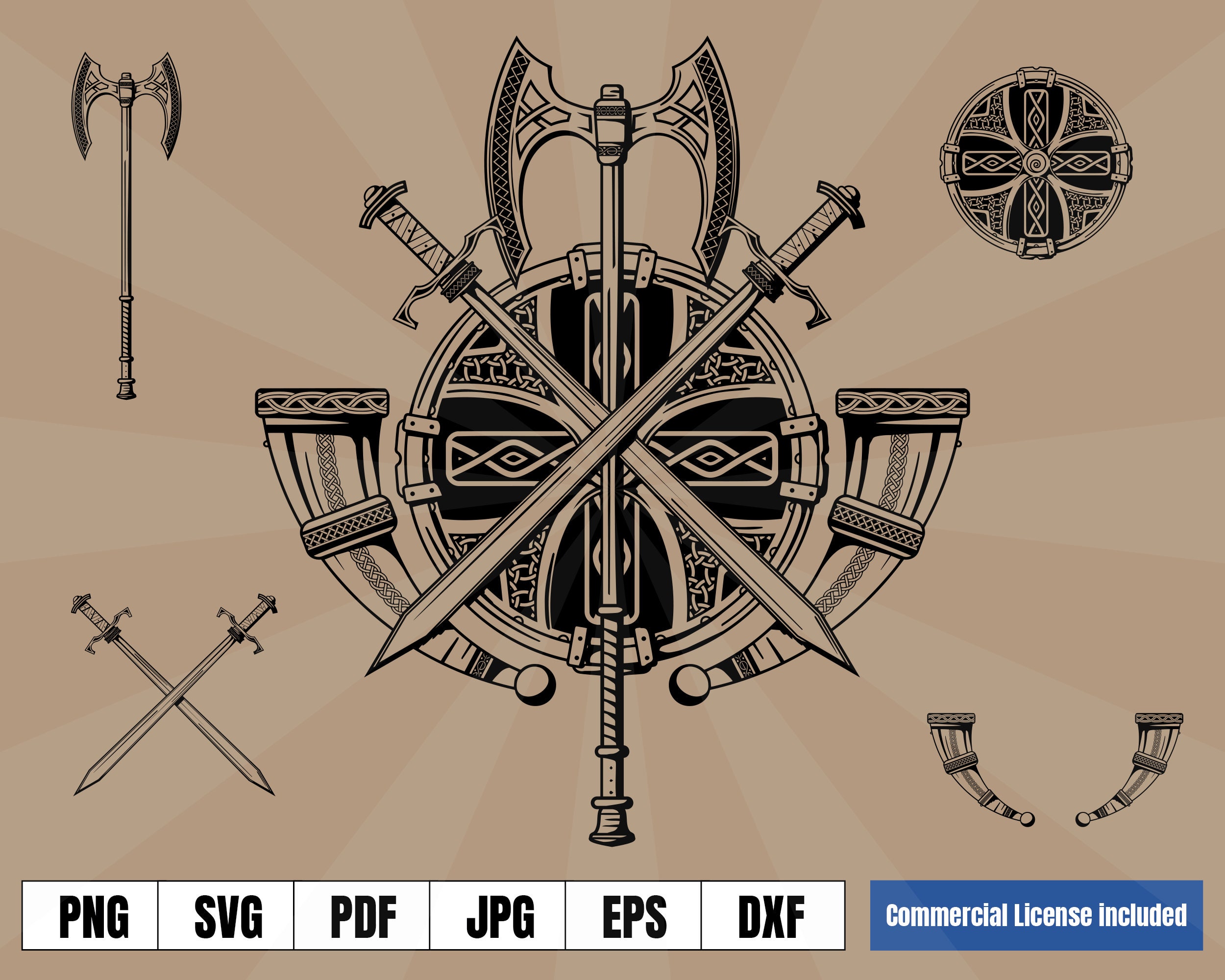 Viking Armor Shield Swords Axe Logo & Tattoo .svg .png - Etsy