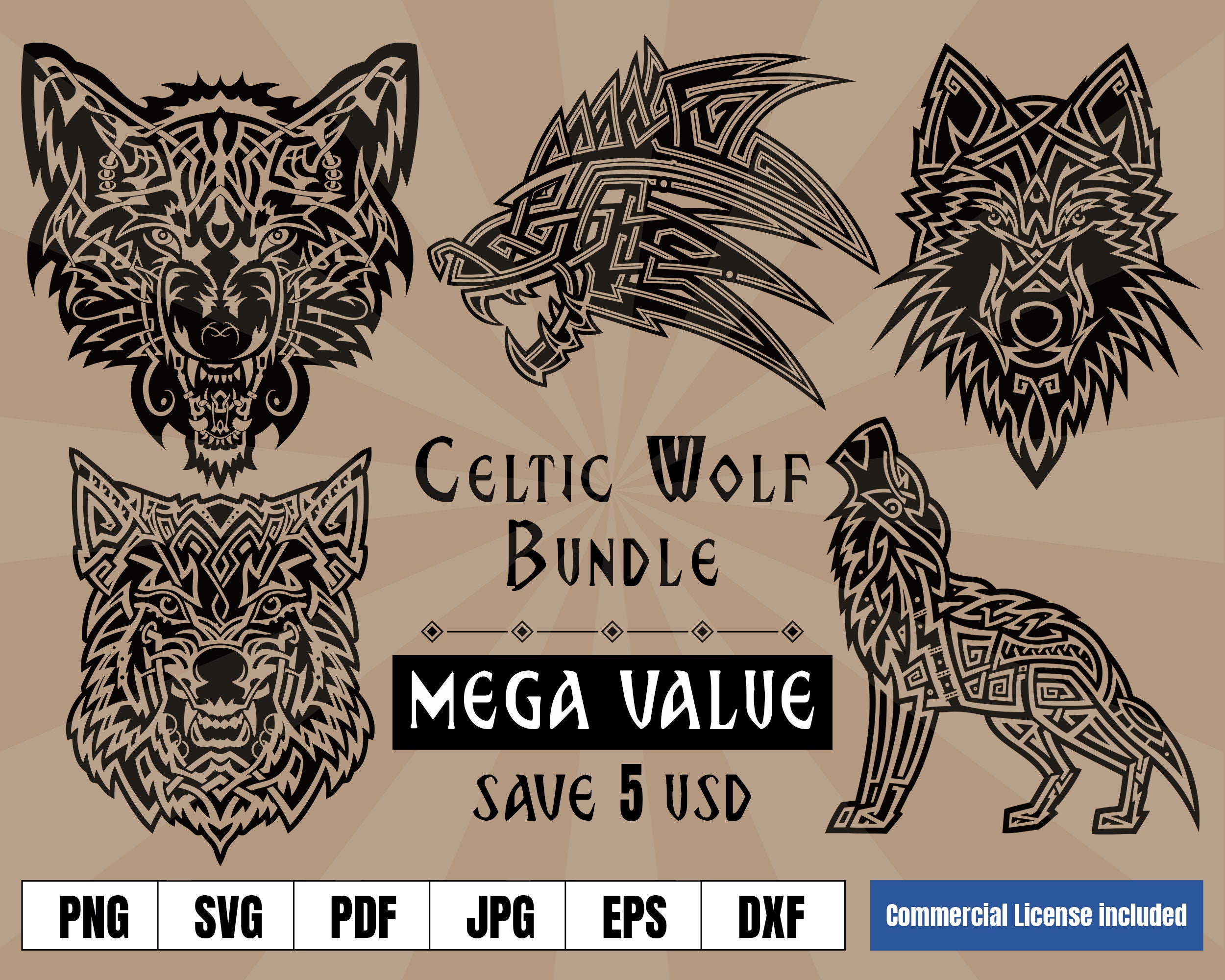 BUNDLE of 5 Norse / Celtic / Viking Wolf Fenrir Logo and - Etsy