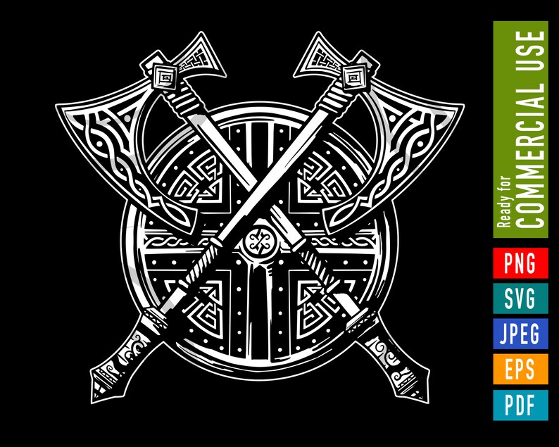 Viking Shield Axes Celtic Tattoo .svg .eps .png Vector Artwork | Etsy