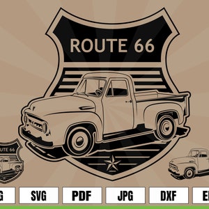 Route 66 American Pride Vintage Pickup Truck .svg .png Grafica vettoriale per progetti digitali e di stampa T-shirt, tazze, poster, adesivi
