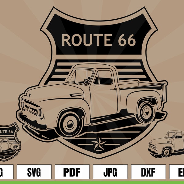 Route 66 American Pride Vintage Pickup Truck .svg .png Vector Artwork for digital & printing projects T-Shirts, Mugs, Posters, Stickers