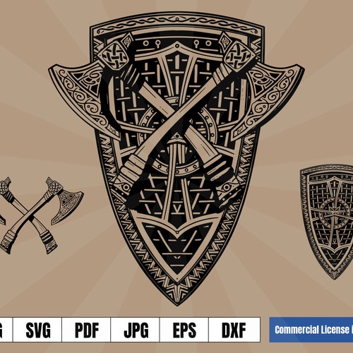 Viking Shield Axes Celtic Art Logo Tattoo .svg .eps .png - Etsy