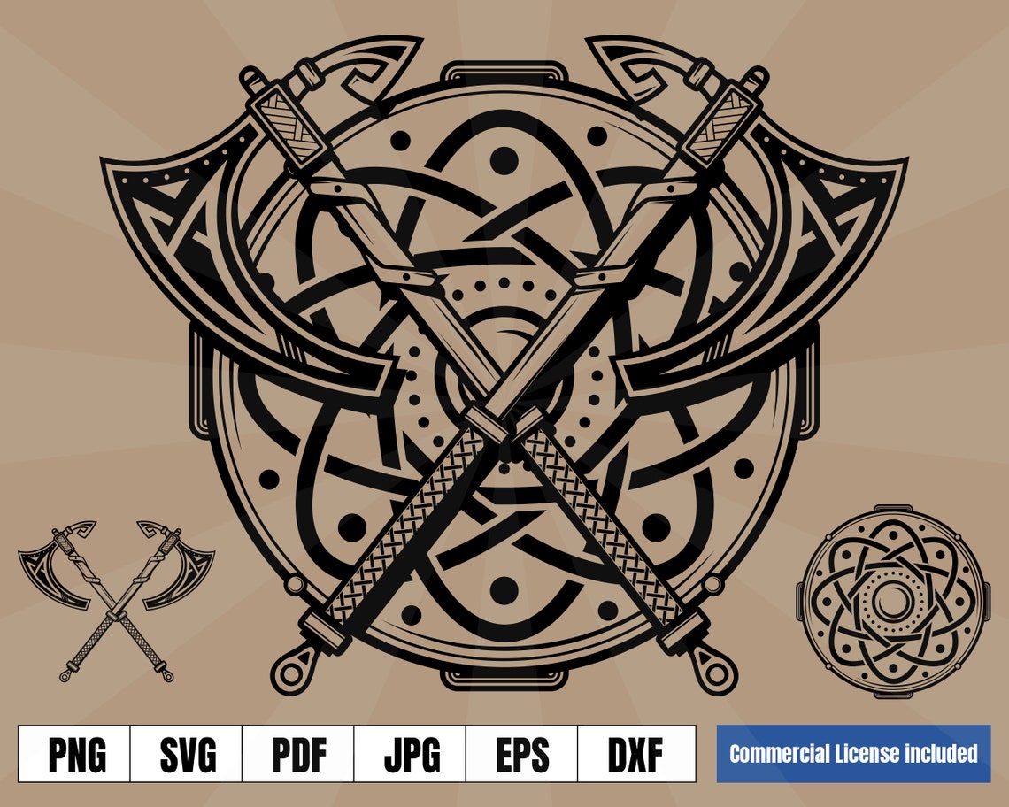 Viking Shield and Axes Coat of Arms Norse Tattoo .svg .png - Etsy