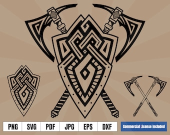 Legendary Shield and Axes Norse Tattoo Viking Art Logo .svg | Etsy