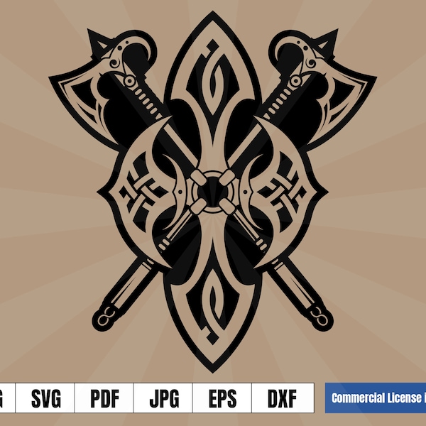 Viking Shield and Axes Coat of Arms Norse Tattoo Art Logo .svg .png Vector for digital & printing projects T-Shirts, Mugs, Posters, Stickers