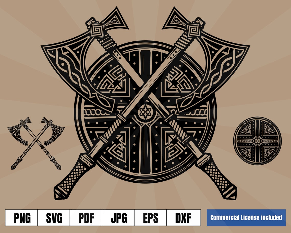 Viking Shield Axes Celtic Norse Legendary Tattoo svg png | Etsy