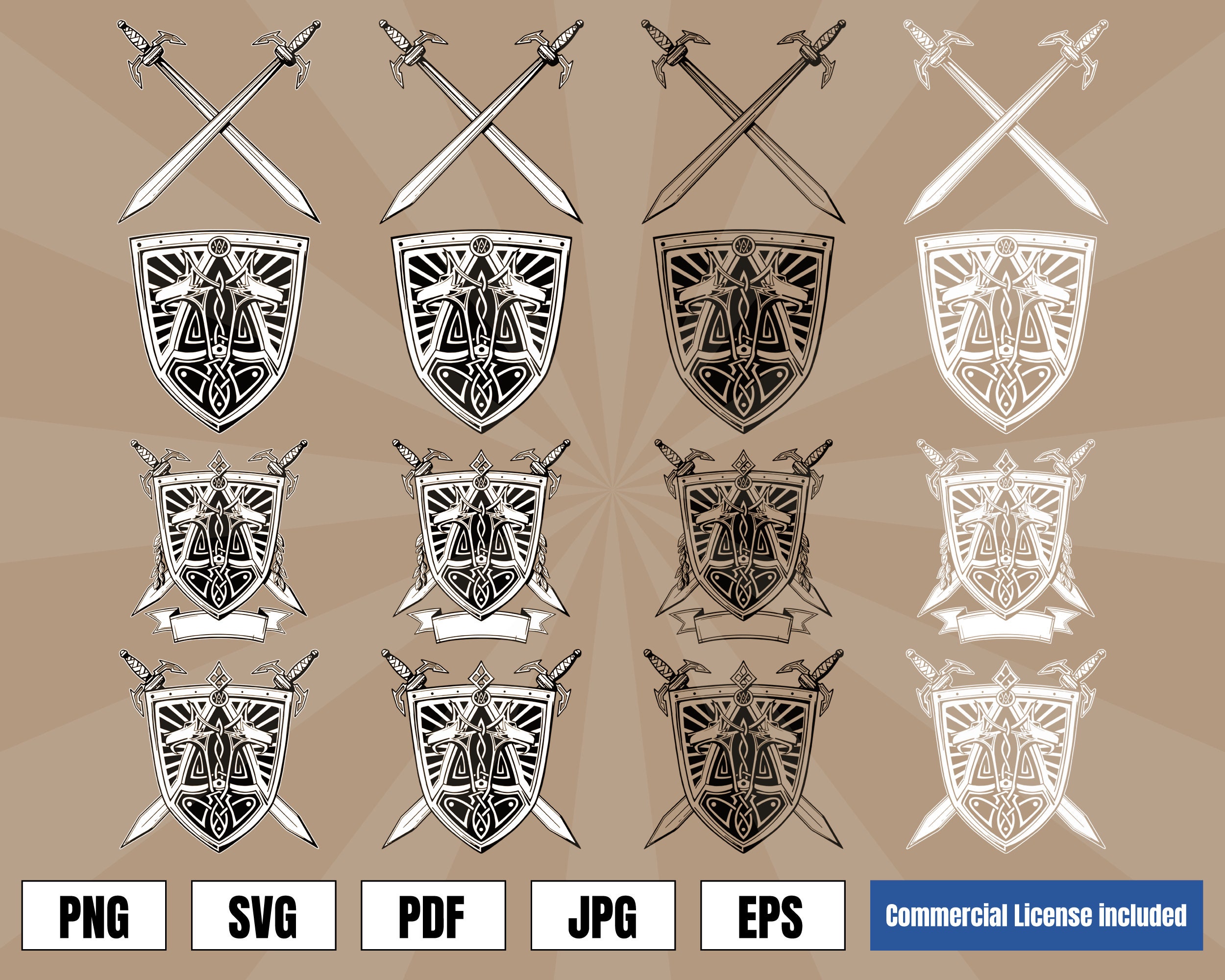 Viking Armor Wolves Shield and Swords Celtic Logo Tattoo .svg | Etsy