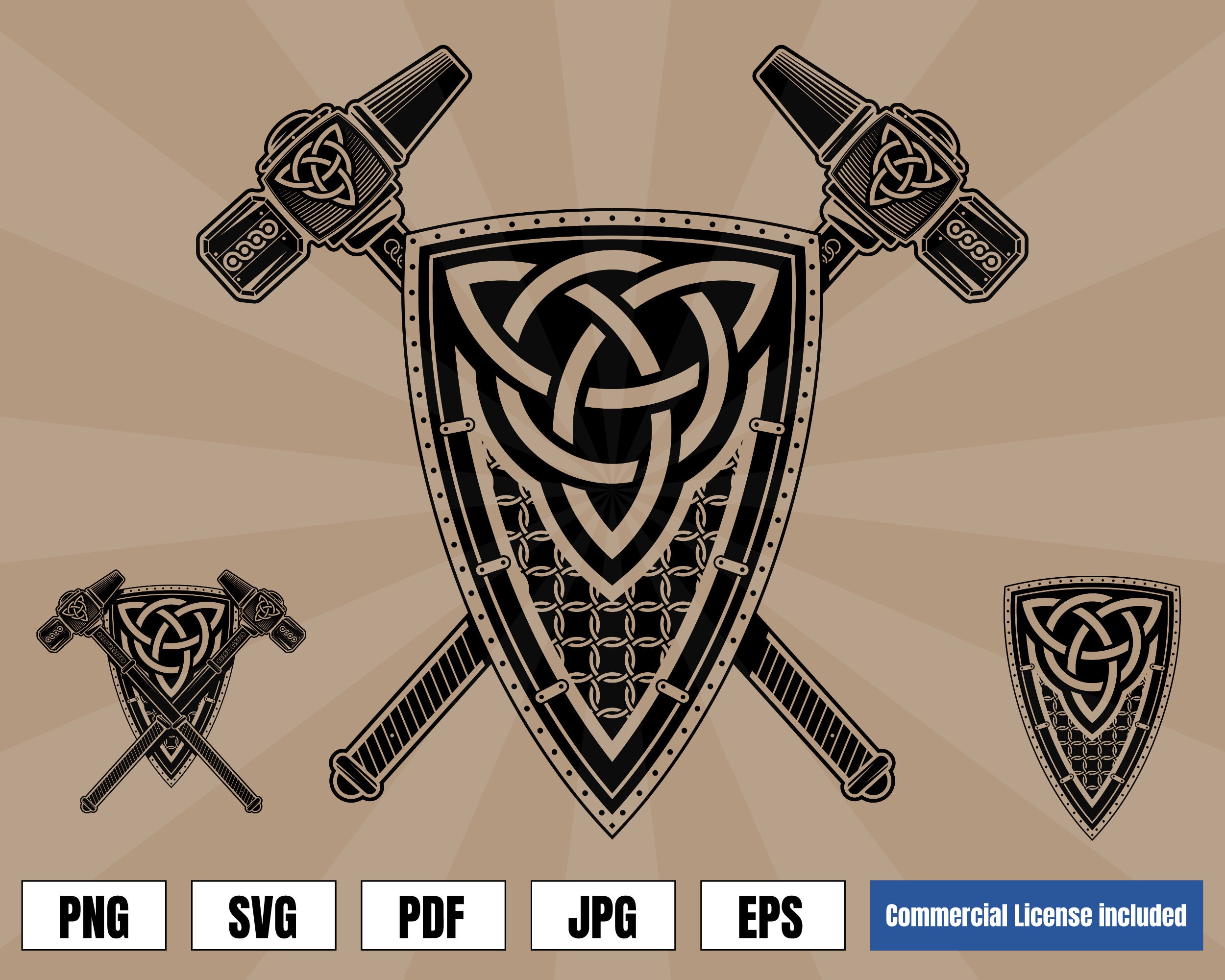 Viking Shield and Hammers Coat of Arms Norse Art Logo .svg | Etsy