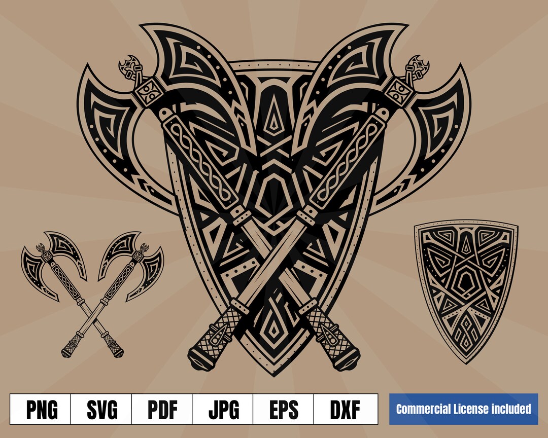 Legendary Shield and Axes Norse Tattoo Viking Art Logo .svg - Etsy