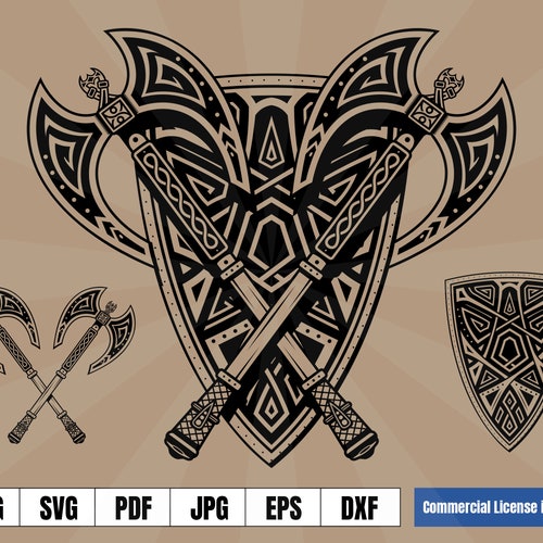 Viking Shield Axes Celtic Art Logo Tattoo .svg .eps .png - Etsy