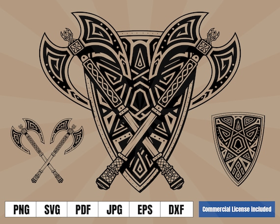 Legendary Shield and Axes Norse Tattoo Viking Art Logo .svg | Etsy