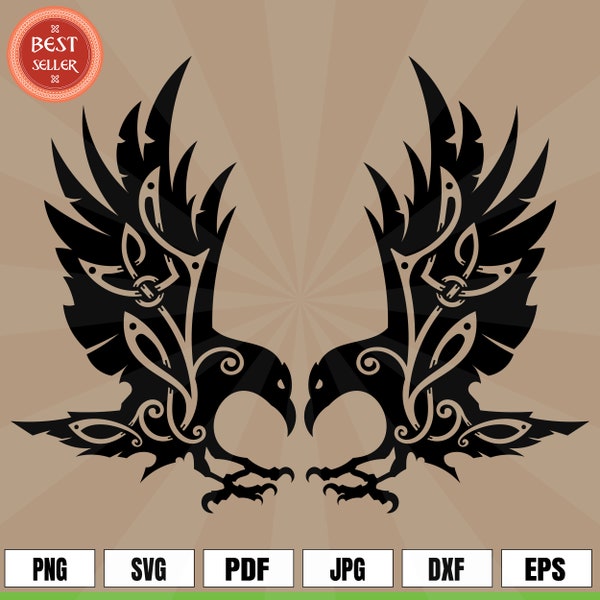 Viking Tattoo Celtic Raven Hugin Munin Logo Art .svg .png Vector for digital & printing projects T-Shirts, Coffee Mugs, Posters, Stickers