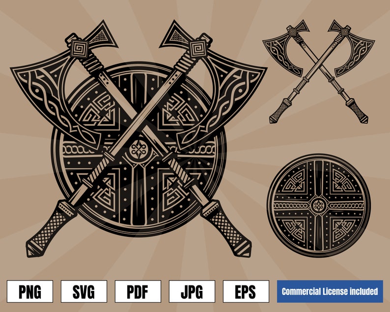Viking Shield Axes Celtic Norse Legendary Tattoo svg png | Etsy