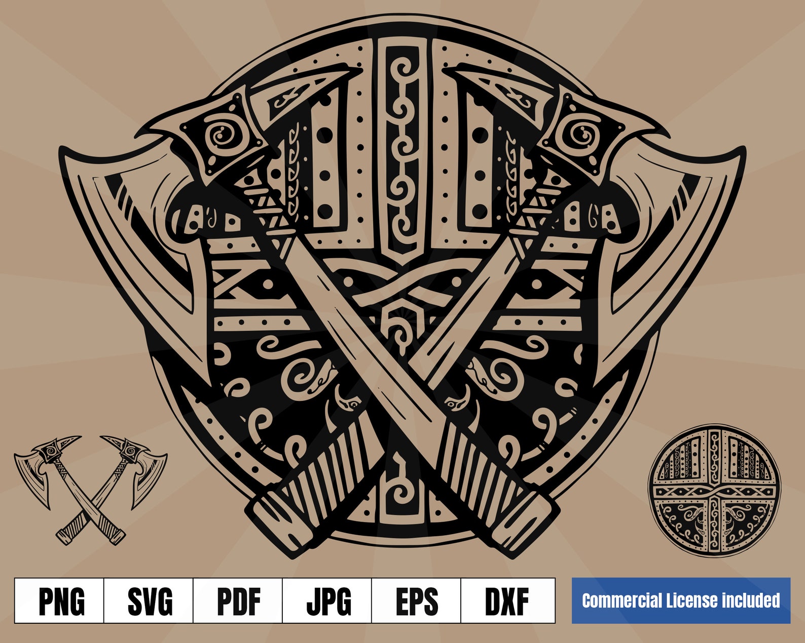 Viking Celtic Shield With Axes .svg .png Tribal Vector Artwork - Etsy
