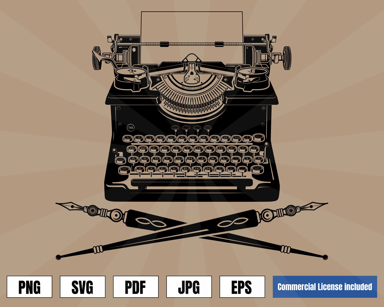 Vintage Typewriter World History Art Logo .svg .png Vector for Etsy