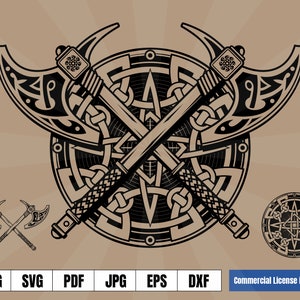 Legendary Shield Axes Coat of Arms Norse Tattoo Art Logo .svg - Etsy