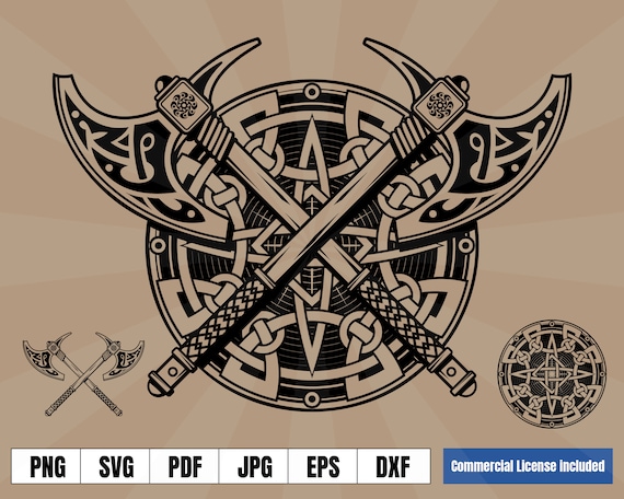 Legendary Shield Axes Coat of Arms Norse Tattoo Art Logo .svg | Etsy
