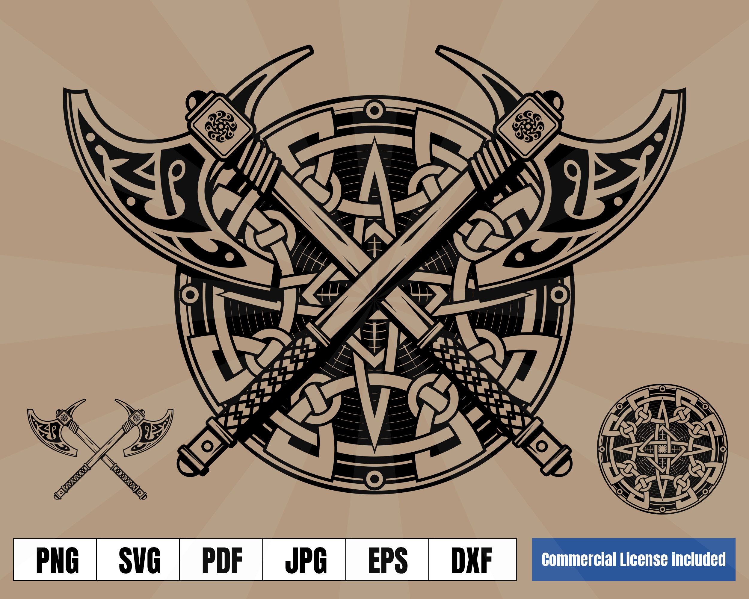 Legendary Shield Axes Coat of Arms Norse Tattoo Art Logo .svg - Etsy