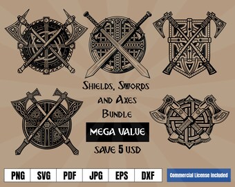 BUNDLE of 5 Viking Shields Axes Hammers Norse Art Vector | Etsy