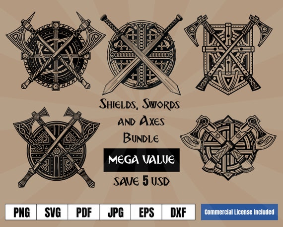 BUNDLE of 5 Viking Shields Axes Swords Norse Art Vector Sets - Etsy