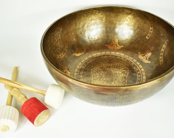 Foot singing bowl 10.3 kg 52 cm - engraving Buddha's footprint - sound therapy - sound massage, meditation, yoga, treatment handmade from Nepal