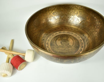 Foot singing bowl 10.3 kg 53 cm - engraving Buddha meditation - sound therapy - sound massage, meditation, yoga, treatment handmade from Nepal