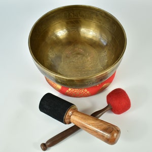 Singing Bowl Engraving - Buddha Meditation - 1521 g. 24 cm - Handmade Nepal Bronze Sound Massage Chakra Singing Bowl Chakra