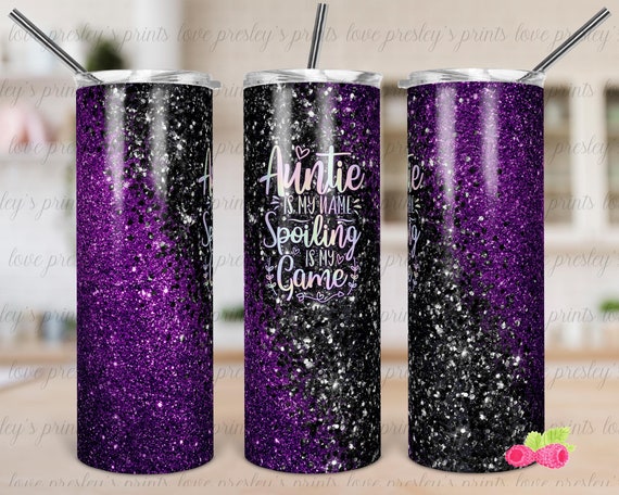 Black Purple Glitter Swirl Auntie is My Name Tumbler Template 