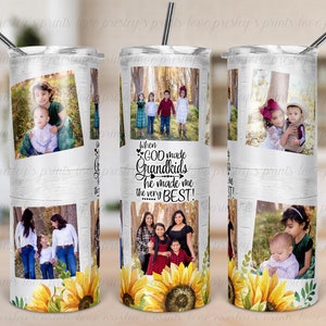 20 oz Skinny Tumbler Sunflower Grandkids 6 Photos Template, Tumbler Template Wrap PNG, Photo Tumbler for Nana