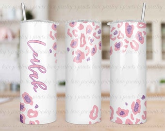 Girls Leopard Tumbler, 20 oz Skinny Sublimation Template, Pink Purple Leopard Tumbler Template, Sublimation Design