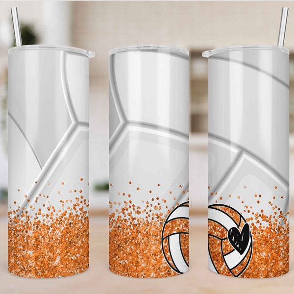 Orange Volleyball Heart Tumbler Sublimation, Volleyball Tumbler Template, Volleyball PNG Tumbler