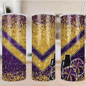 Purple Gold Cheer Tumbler Sublimation Template, Cheer Tumbler Template, Design, Cheer Tumbler