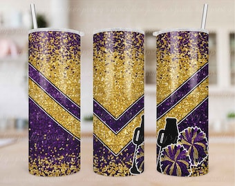 Purple Gold Cheer Tumbler Sublimation Template, Cheer Tumbler Template, Design, Cheer Tumbler