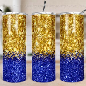 Gold to Blue Ombre Sublimation, Blue yellow School Spirit, Blue and Gold Glitter, Sparkle Tumbler Template, Tumbler Background image 1