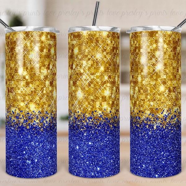 Gold to Blue Ombre Sublimation, Blue yellow School Spirit, Blue and Gold Glitter, Sparkle Tumbler Template, Tumbler Background