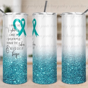 Tumbler Template, Ovarian Cancer Awareness, Teal Ribbon Cancer Awareness, Skinny Tumbler Template, Sublimation Design, Sublimation PNG