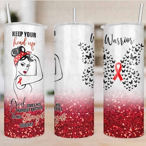 Red Ribbon Awareness Tumbler, Skinny (20oz) Tumbler Template, Sublimation Design, Sublimation PNG