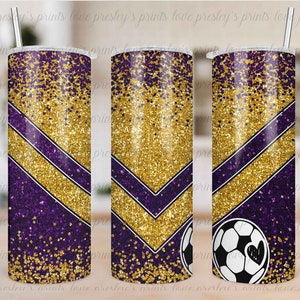 Purple Gold Soccer Tumbler Sublimation Template, Soccer Tumbler Template, Design, V design template