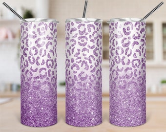 20 oz Skinny Sublimation Purple Leopard Tumbler Template