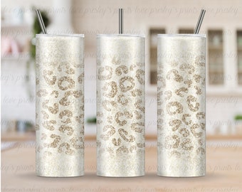 20 oz Skinny Sublimation Cream Gold Leopard Tumbler Template