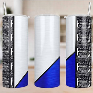 Weißes gebürstetes Metall Blau gebürstetes Metall Schulband-Becher-Vorlage, Sublimationsbecher-Vorlage