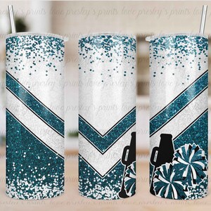 Dark Teal White Cheer Tumbler Sublimation, Cheer Tumbler Template, Design, Cheer Tumbler