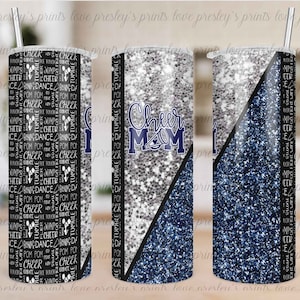Cheer Mom Silver Navy Sublimation Tumbler Template Glitter Split Design