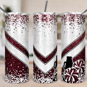 Maroon White Cheer Tumbler Sublimation, Cheer Tumbler Template, Design, Cheer Tumbler
