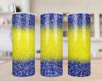 Yellow Blue Ombre Glitter Sublimation Tumbler Template