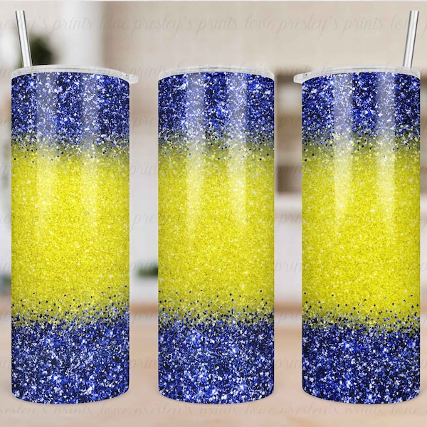 Yellow Blue Ombre Glitter Sublimation Tumbler Template