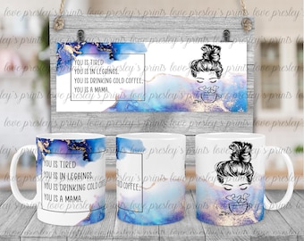 Plantilla de diseño para sublimación de taza de café "Vida de mamá" (Descarga digital)